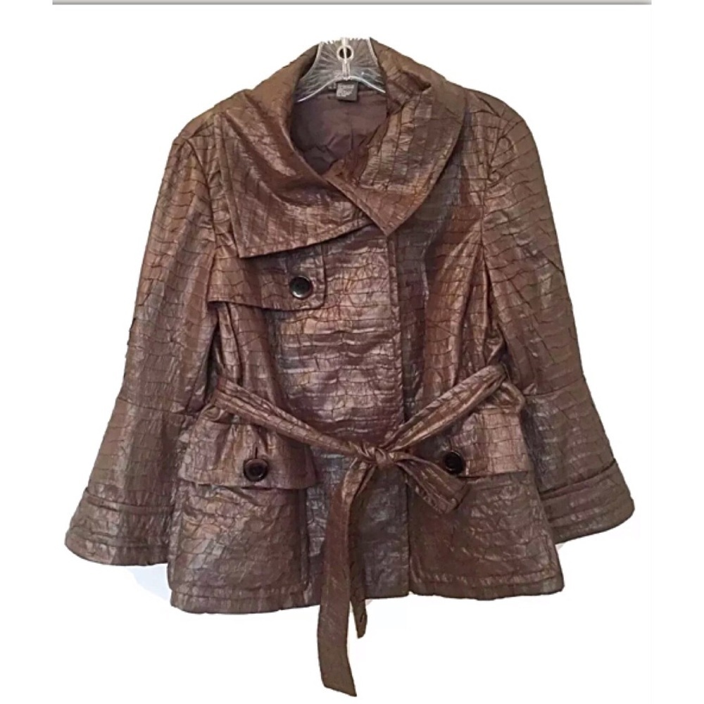PER SE Sz 10 Copper Color Origami Patterned Jacket